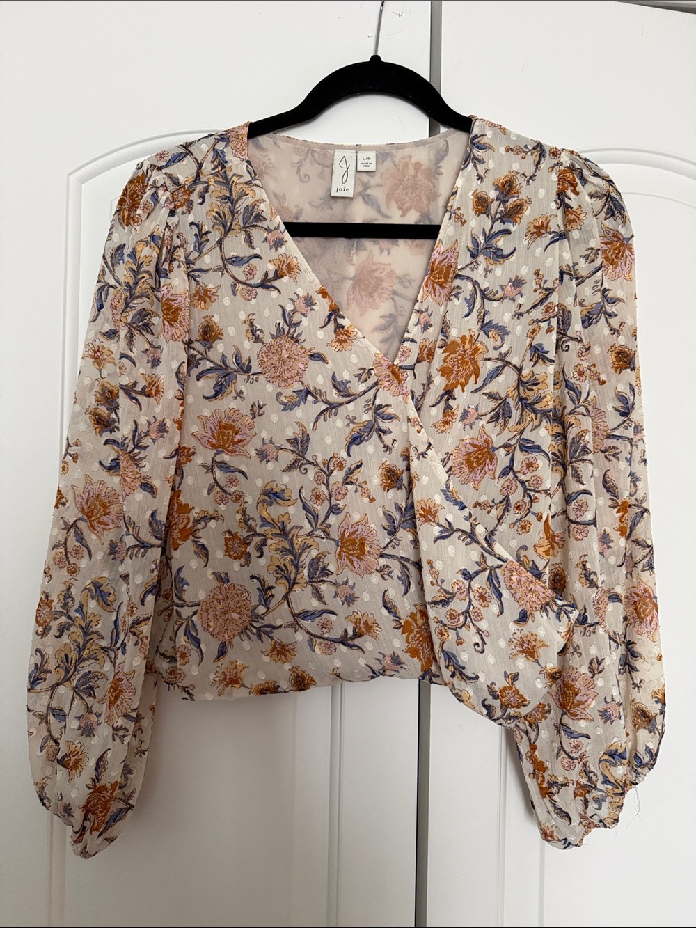 Joie Floral Wrap Blouse in Cream, Gold and Blue